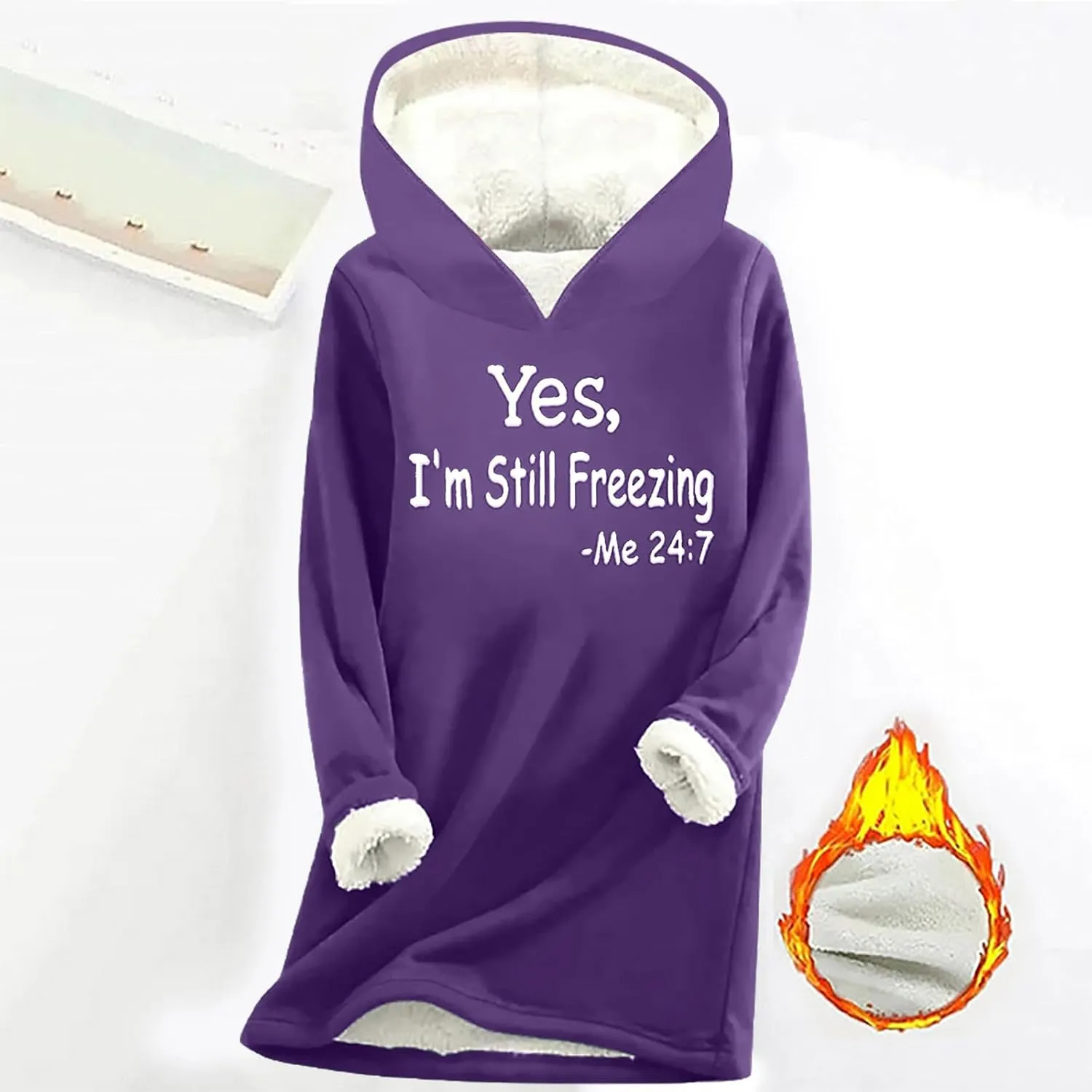 Binmer Yes,I'm Still Freezing Me 24:7 Hoodies Sherpa Lined Sweaters Winter Warm Thick Fleece Sweatshirt Plus Size Lounge Tops