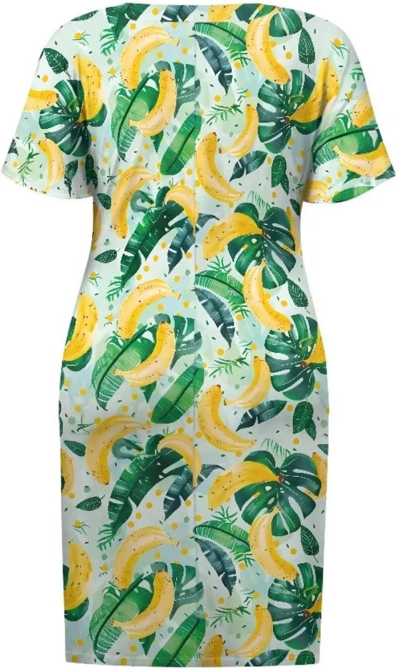 Biyejit Womens Plus Size Short Sleeve V Neck T-Shirt Dress with Pockets Casual Loose T-Shirt Dress for Beach Vacation