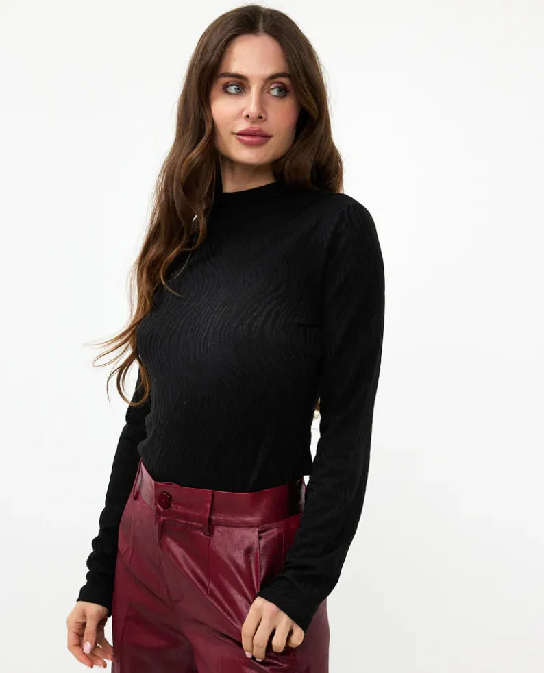 Blenda Burnout Animal Print Turtleneck in Black - EsQualo F2430520