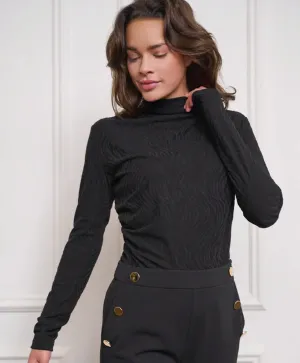 Blenda Burnout Animal Print Turtleneck in Black - EsQualo F2430520