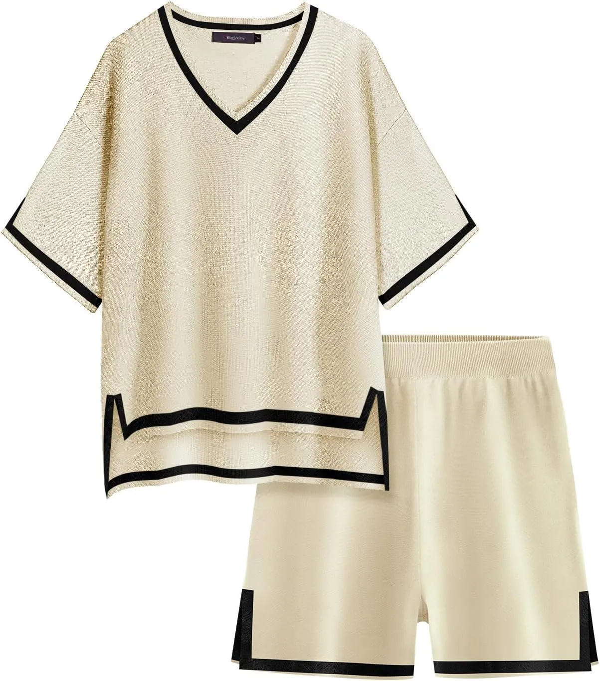 Bloggerlove Women Lightweight Knit Short Sets 2 Piece Lounge Sets Sweater Set for Women