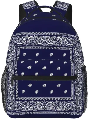 Blue Bandana Paisley Border Print Backpack Laptop Backpack Sports Travel Shoulder bag Light casual backpack