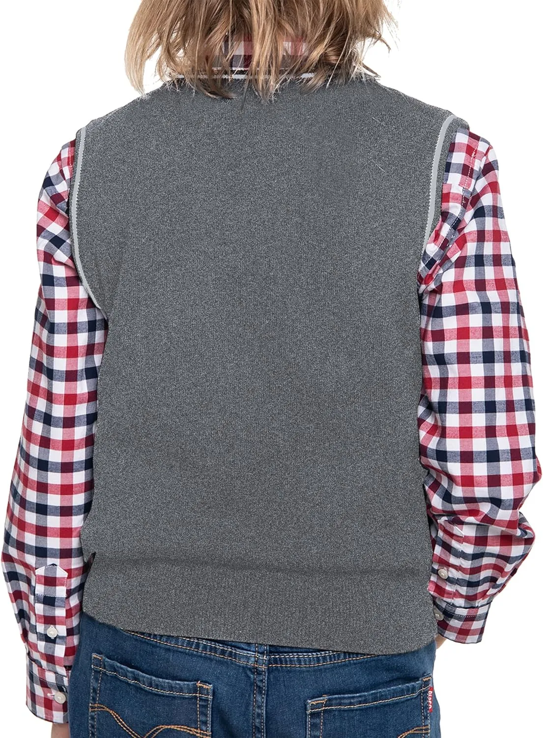 BOBOYOYO Boys Argyle Sweater Vest 100% Cotton V-Neck Vest Kids Uniform Sleeveless Sweaters for Children 5-12Y
