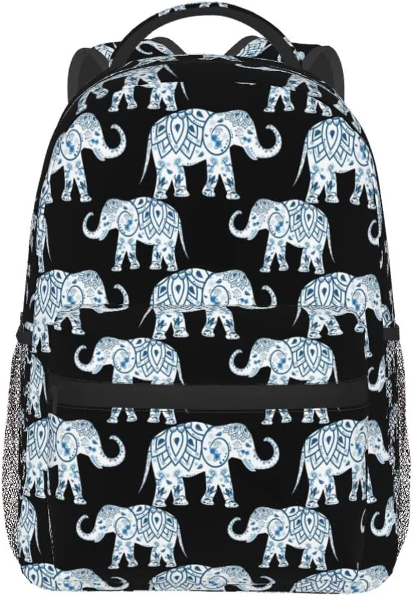 Bohemian Style Blue Mandala Elephant Backpack Laptop Backpack Sports Travel Shoulder bag Light casual backpack