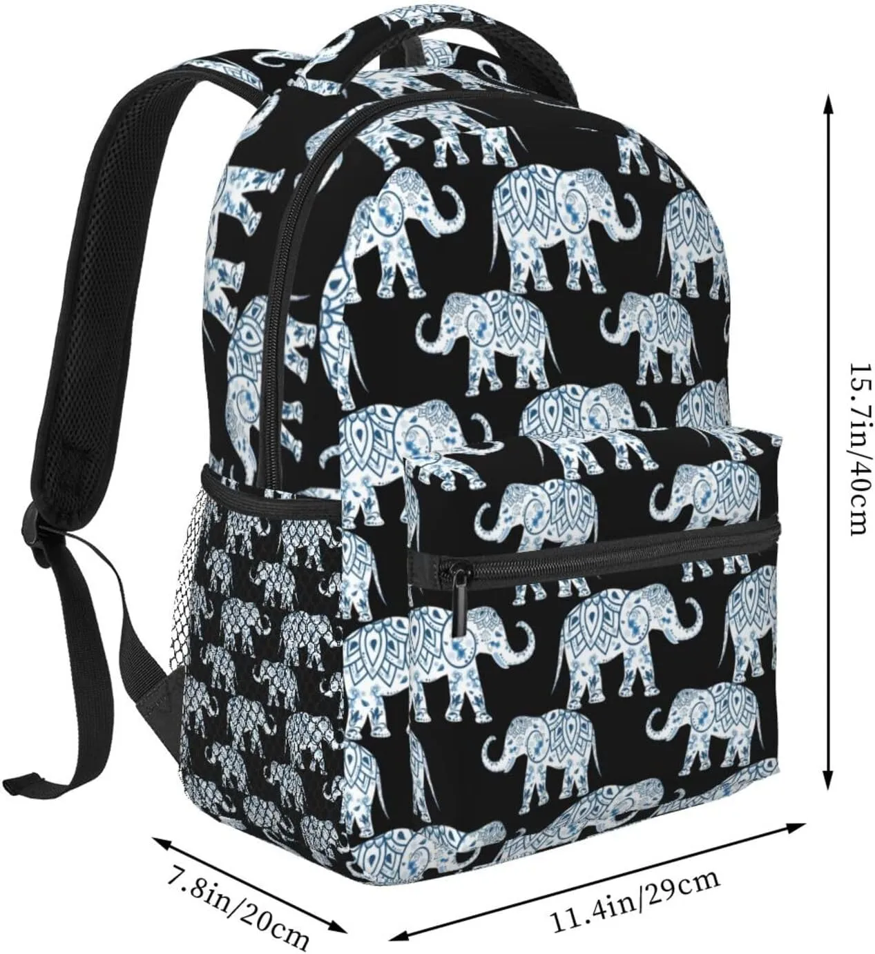 Bohemian Style Blue Mandala Elephant Backpack Laptop Backpack Sports Travel Shoulder bag Light casual backpack