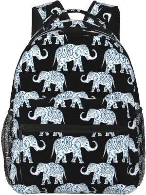 Bohemian Style Blue Mandala Elephant Backpack Laptop Backpack Sports Travel Shoulder bag Light casual backpack