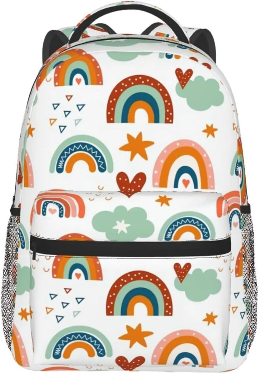 Boho Rainbows And Clouds Backpack Laptop Backpack Sports Travel Shoulder bag Light casual backpack
