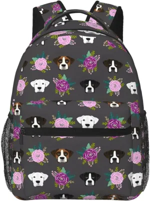 Boxer Dogs Floral Backpack Laptop Backpack Sports Travel Shoulder bag Light casual backpack