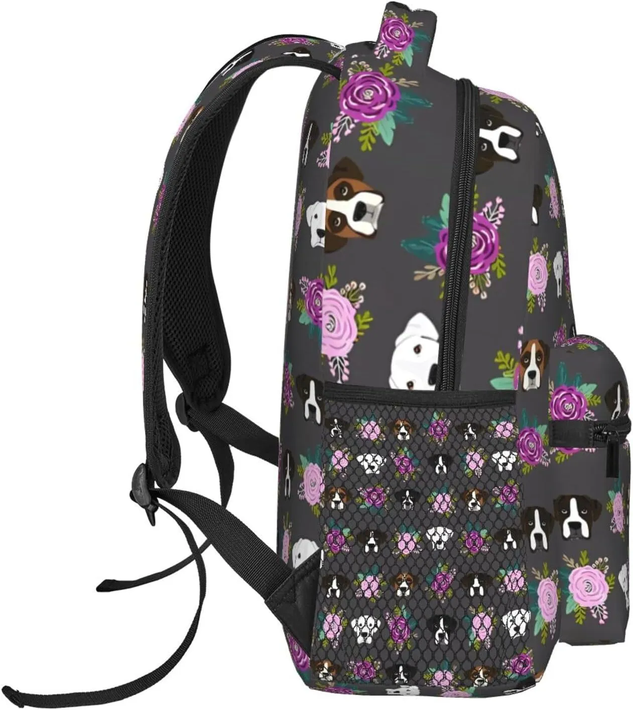 Boxer Dogs Floral Backpack Laptop Backpack Sports Travel Shoulder bag Light casual backpack