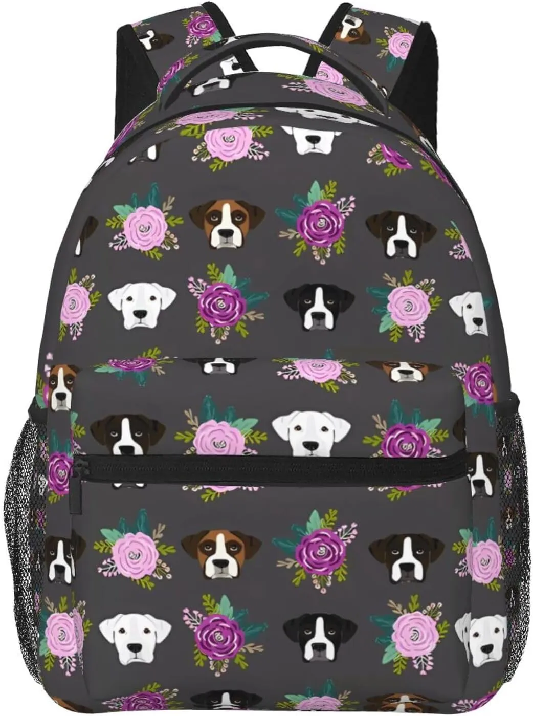 Boxer Dogs Floral Backpack Laptop Backpack Sports Travel Shoulder bag Light casual backpack