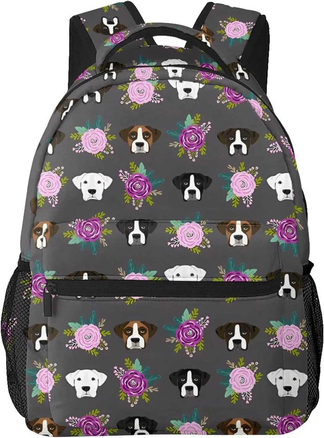 Boxer Dogs Floral Backpack Laptop Backpack Sports Travel Shoulder bag Light casual backpack
