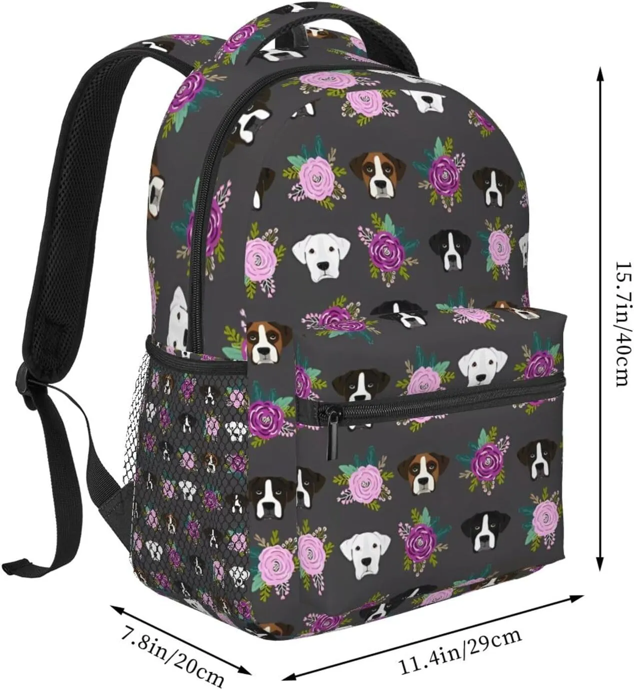 Boxer Dogs Floral Backpack Laptop Backpack Sports Travel Shoulder bag Light casual backpack