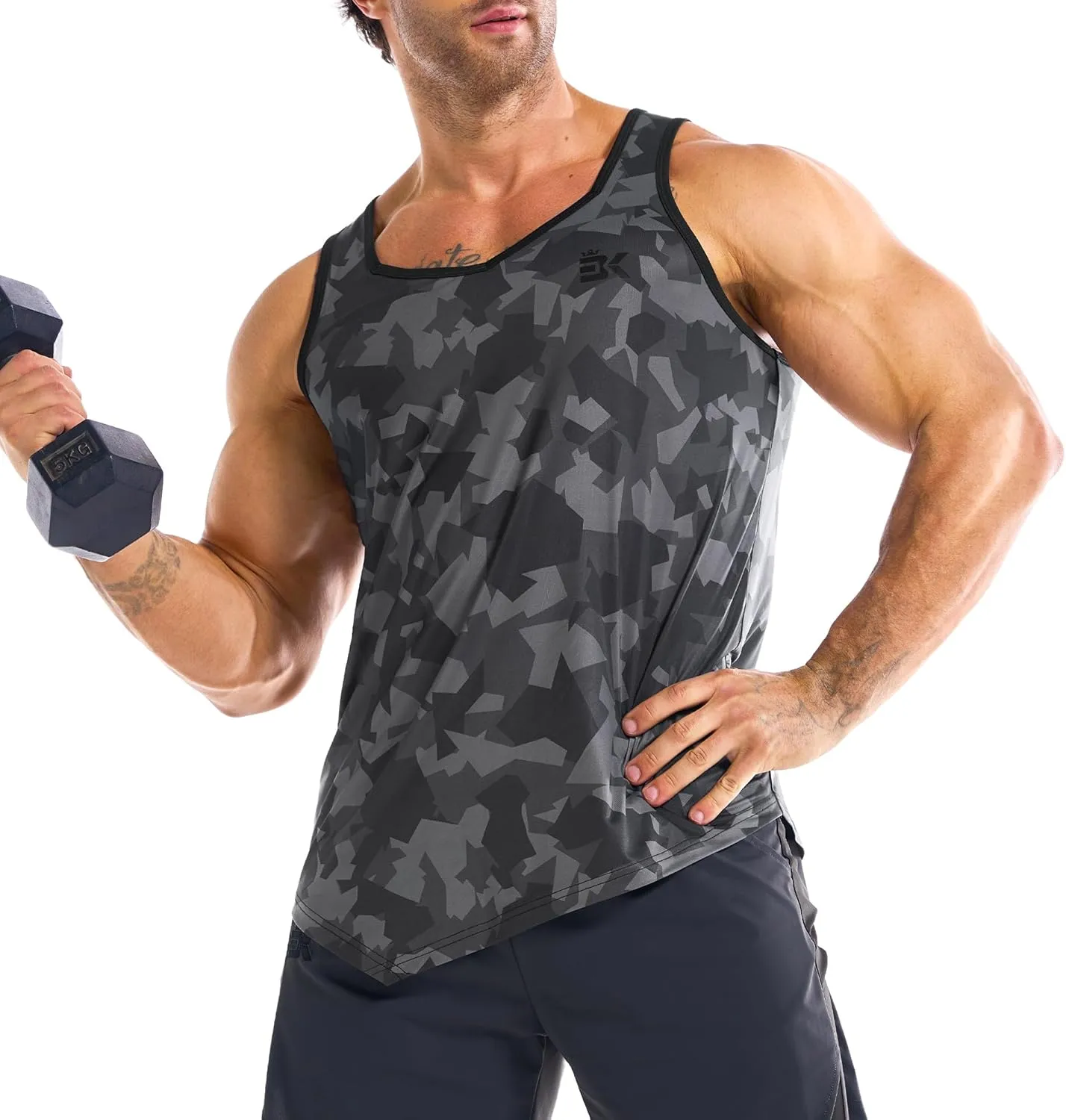 BROKIG Men's Irregular Gym Tank Tops 3 Pack Lightweight Quick Dry Running Sleeveless Shirts Bodybuilding Tee