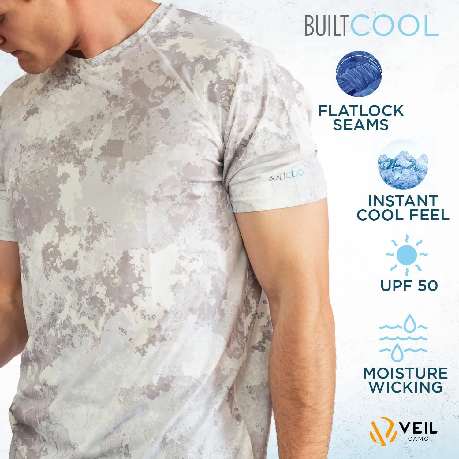BUILTCOOL Mens Crew Neck Raglan Shirt  Quick Dry Shirts for Men, Instant Cooling Moisture Wicking, UPF 50 Sun Protection