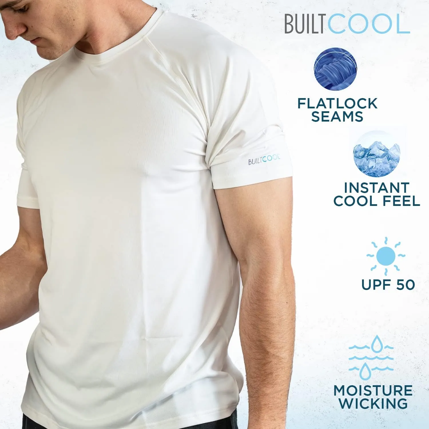 BUILTCOOL Mens Crew Neck Raglan Shirt  Quick Dry Shirts for Men, Instant Cooling Moisture Wicking, UPF 50 Sun Protection