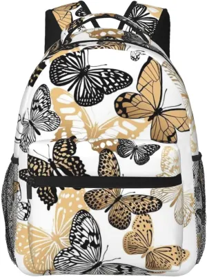 Butterfly Fly Gold Black Backpack Laptop Backpack Sports Travel Shoulder bag Light casual backpack