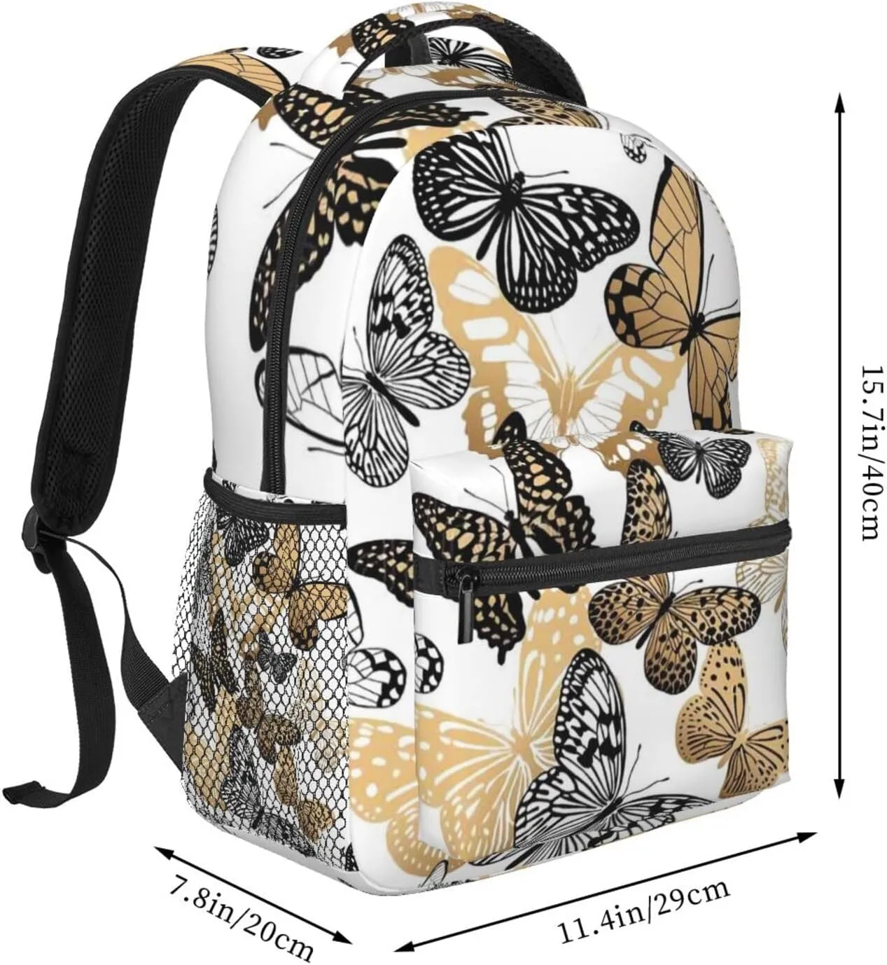 Butterfly Fly Gold Black Backpack Laptop Backpack Sports Travel Shoulder bag Light casual backpack