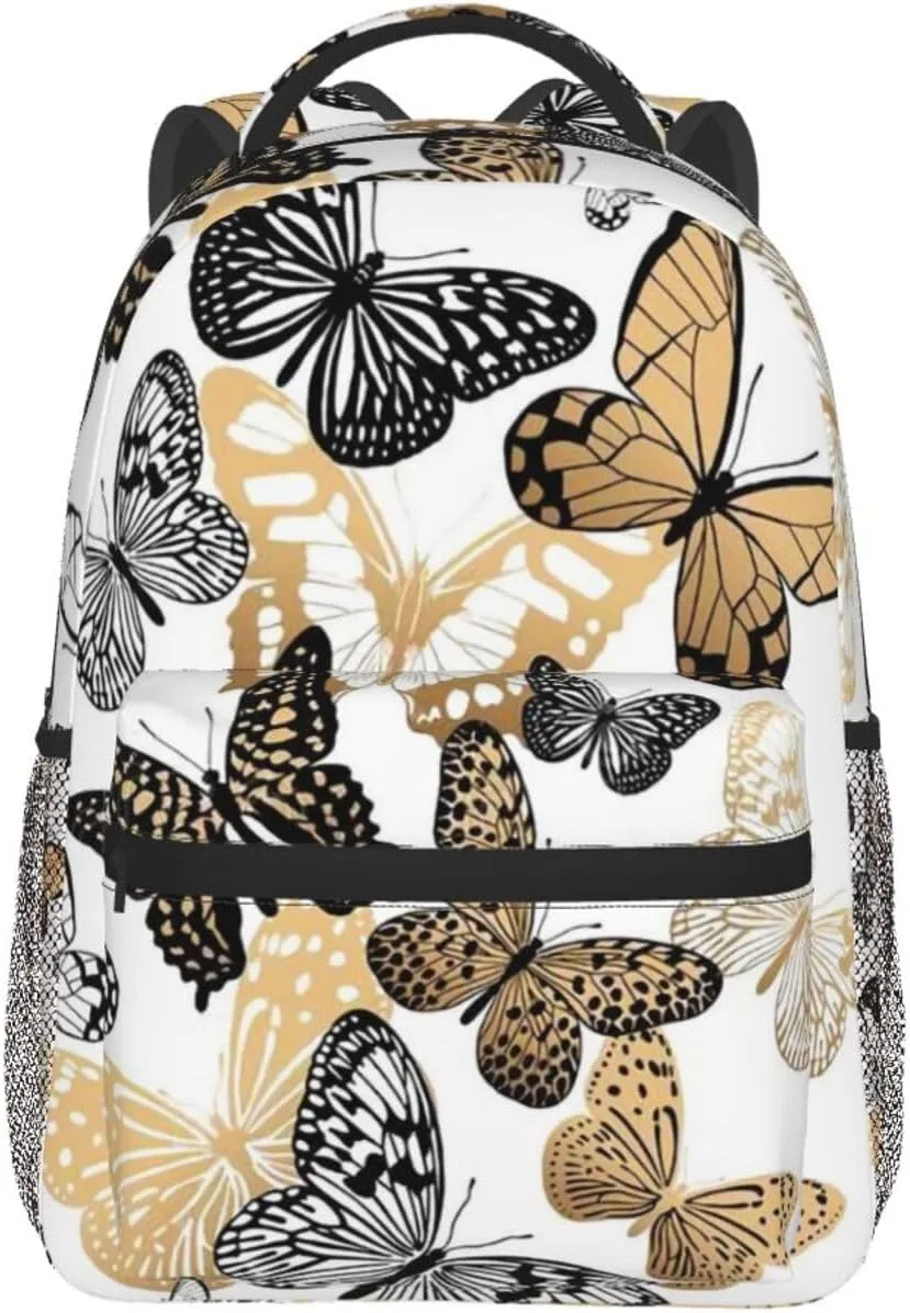 Butterfly Fly Gold Black Backpack Laptop Backpack Sports Travel Shoulder bag Light casual backpack