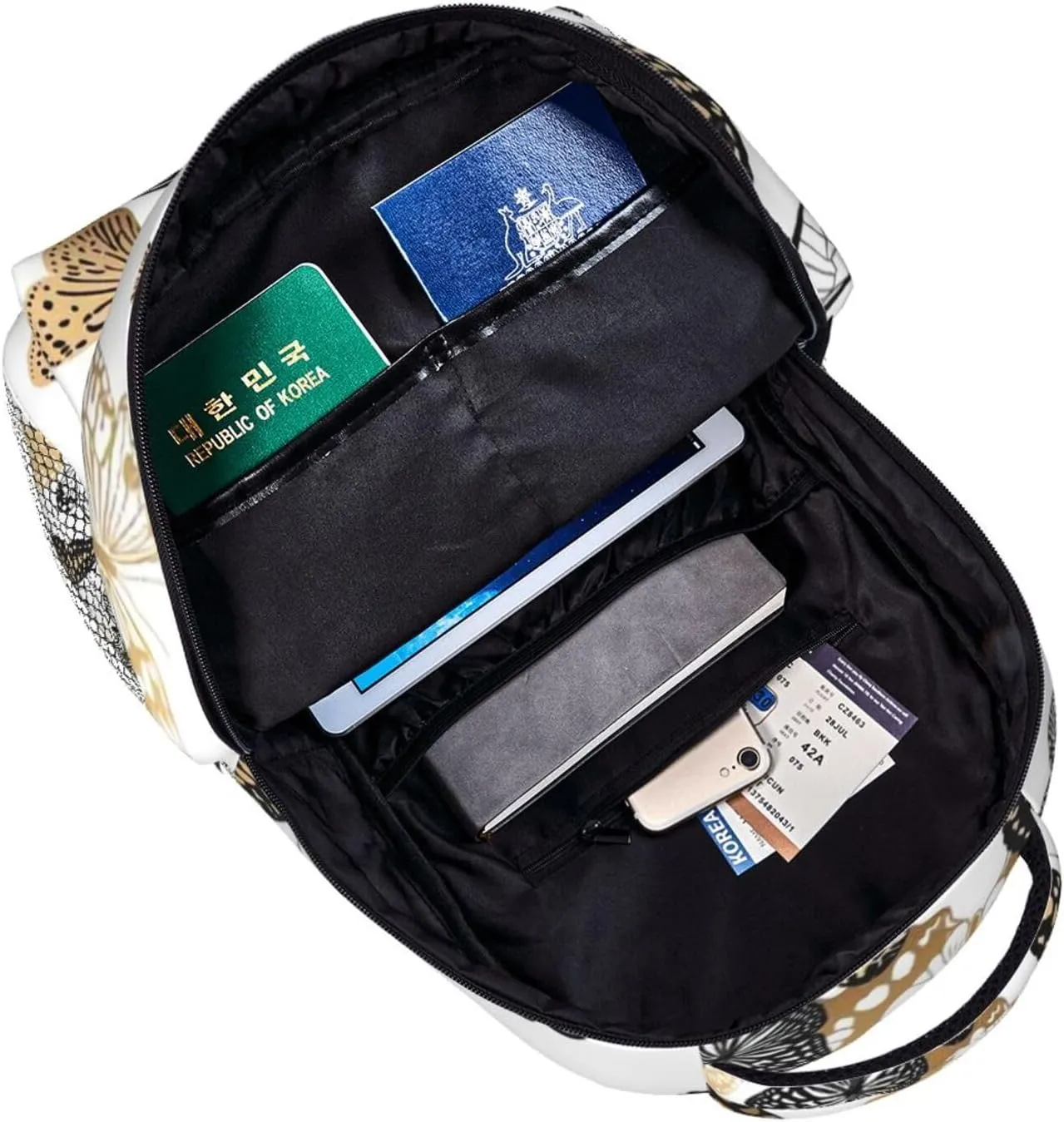 Butterfly Fly Gold Black Backpack Laptop Backpack Sports Travel Shoulder bag Light casual backpack