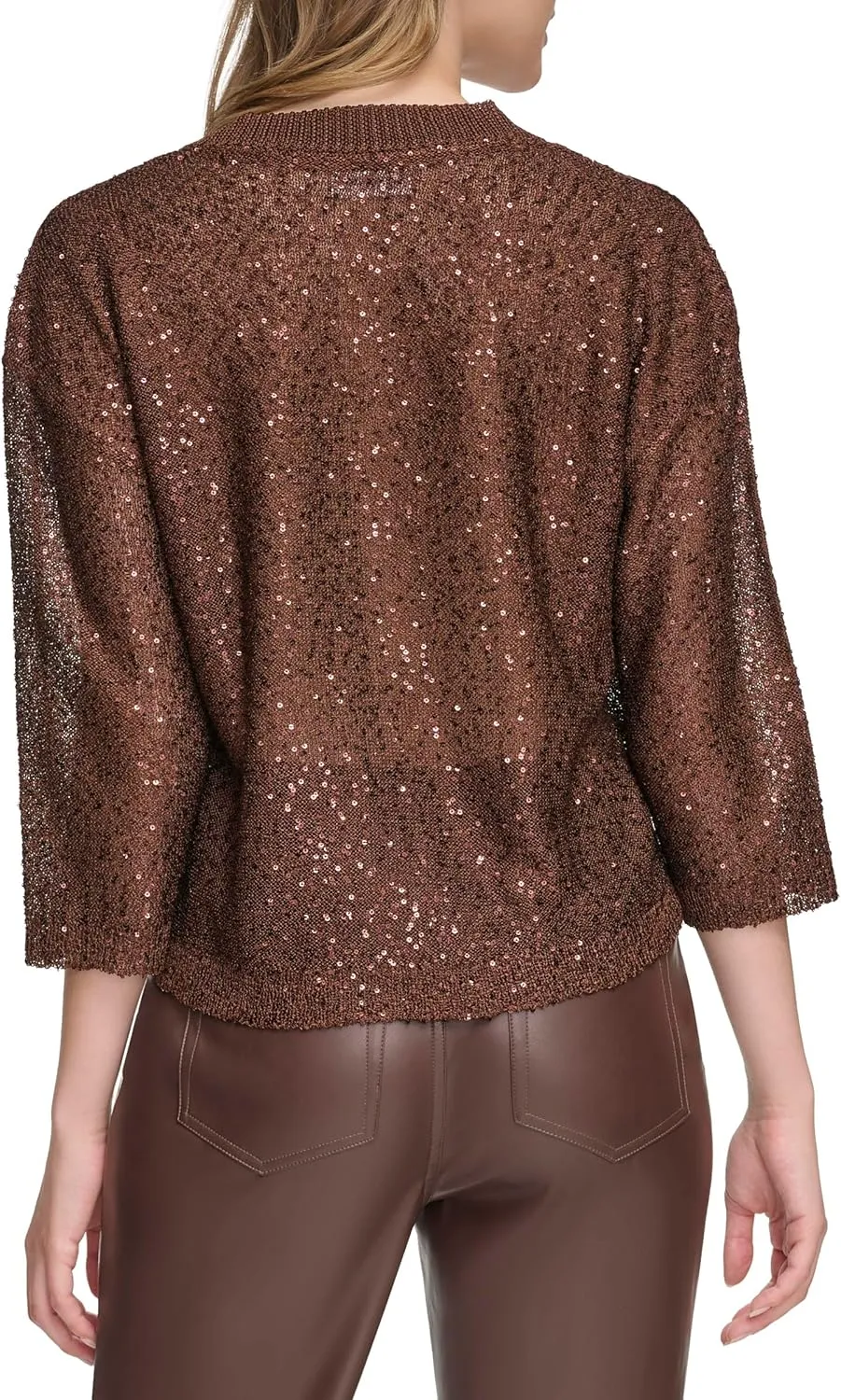 Calvin Klein Women's Pull on Sequin V Neck Sweater
