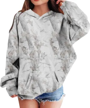 Camo Hoodies for Kids Boys Girls Cute Sweatshirt Maple Leaf Print Oversized Fleece Sweatshirts Classic Pullover with Pocket
