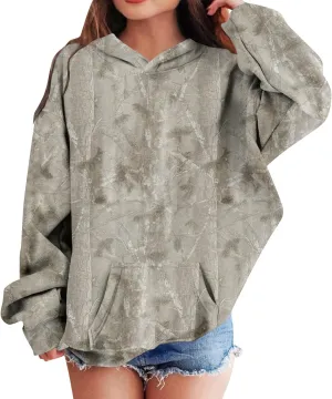 Camo Hoodies for Kids Boys Girls Cute Sweatshirt Maple Leaf Print Oversized Fleece Sweatshirts Classic Pullover with Pocket