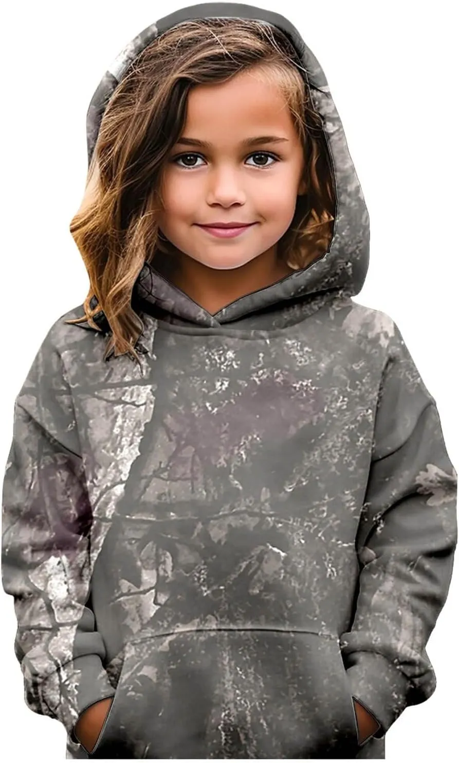 Camo Hoodies for Teen Girls Cute Sweatshirt Maple Leaf Print Oversized Fleece Sweatshirts Classic Pullover with Pocket