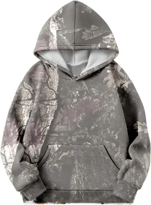 Camo Hoodies for Teen Girls Cute Sweatshirt Maple Leaf Print Oversized Fleece Sweatshirts Classic Pullover with Pocket