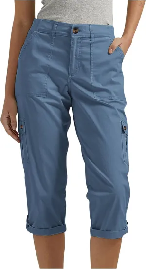 Capri Pants for Women Dressy Casual Elastic Waist Work Capris Loose Lightweight Summer Cropped Trousers Multi Pockets