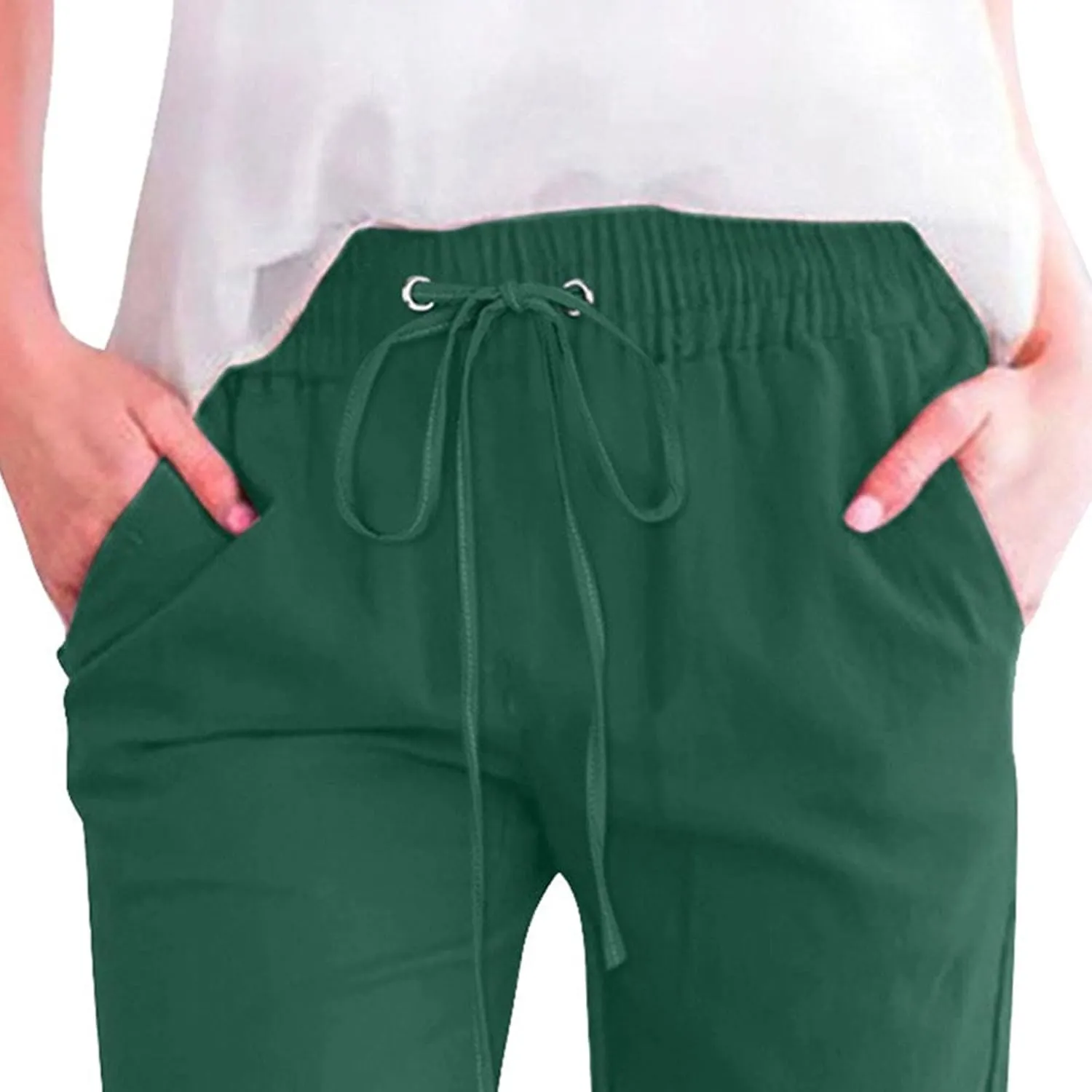 Capris Pants for Women High Waist Drawstring Comfy Casual Pants Lightweight Loose Trousers ButtonsTrim with Pocket