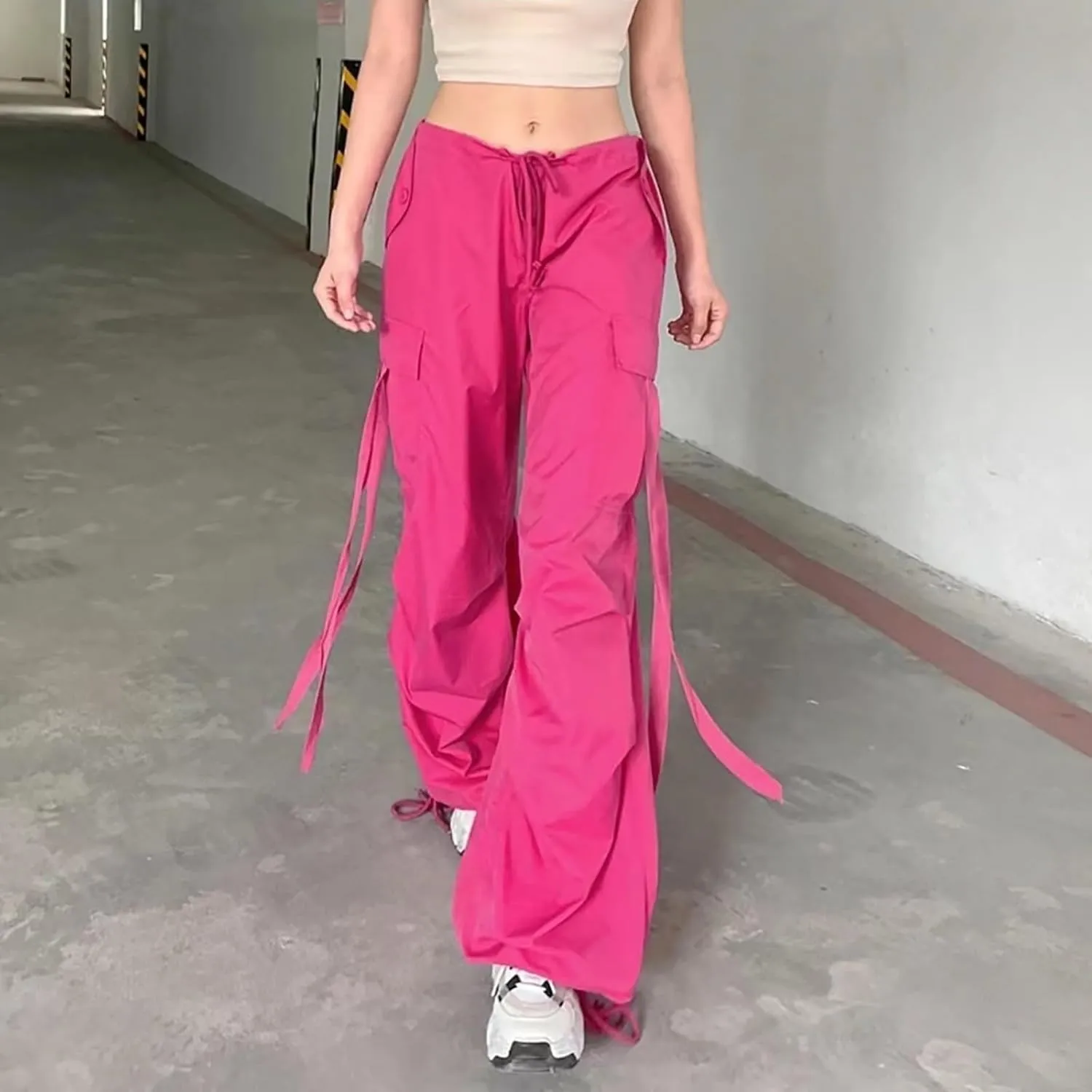 Cargo Pants Women Baggy Y2K High Waisted Casual Camo Parachute Track Trousers Elastic Adjustable Hiking Mutil Pockets Joggers