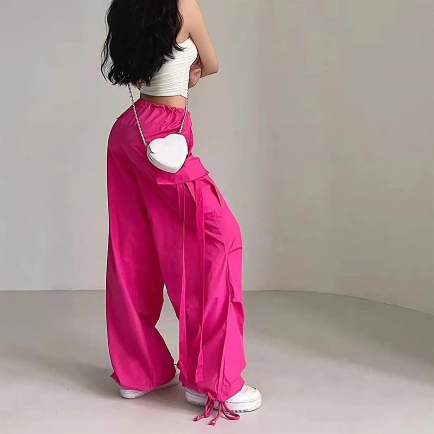 Cargo Pants Women Baggy Y2K High Waisted Casual Camo Parachute Track Trousers Elastic Adjustable Hiking Mutil Pockets Joggers
