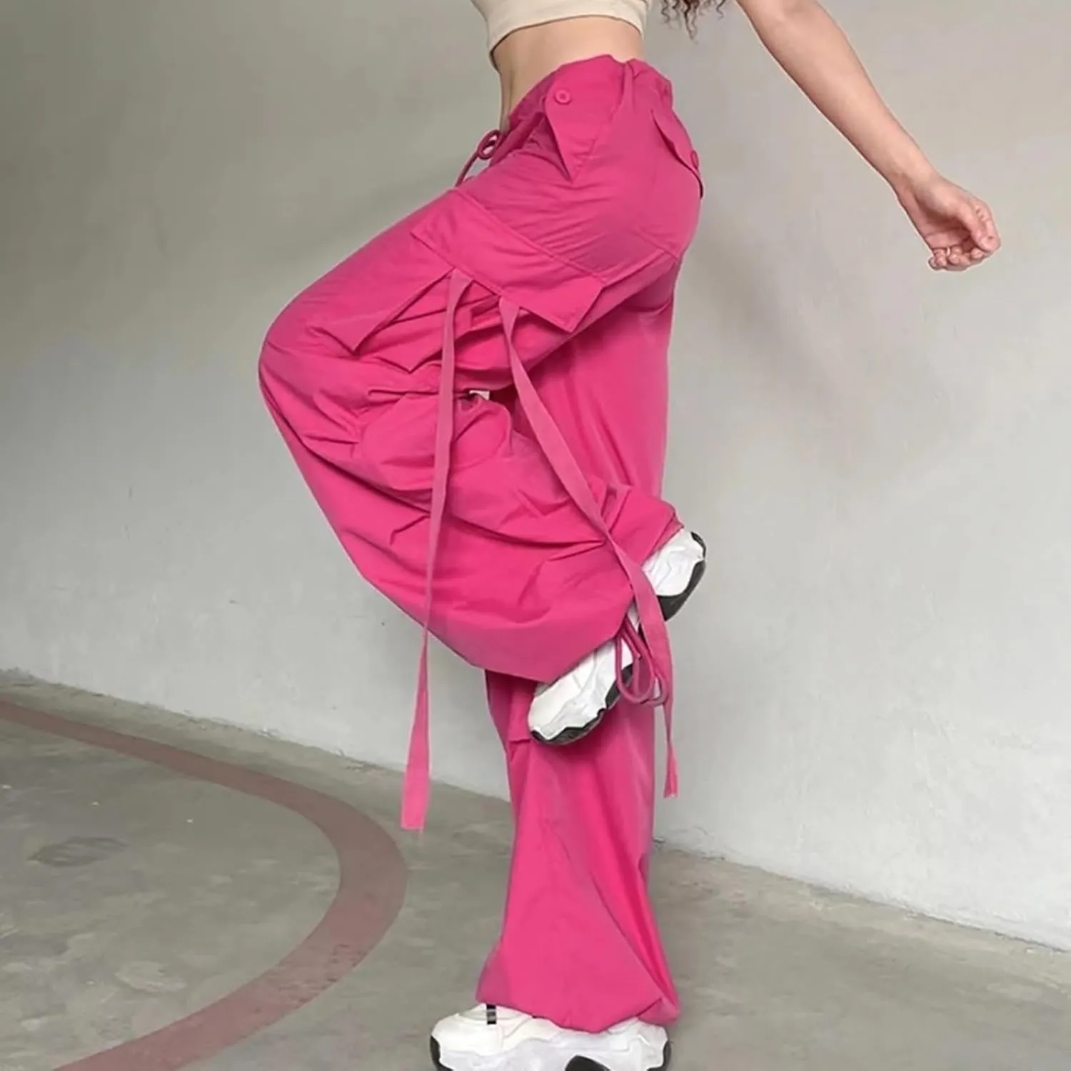Cargo Pants Women Baggy Y2K High Waisted Casual Camo Parachute Track Trousers Elastic Adjustable Hiking Mutil Pockets Joggers