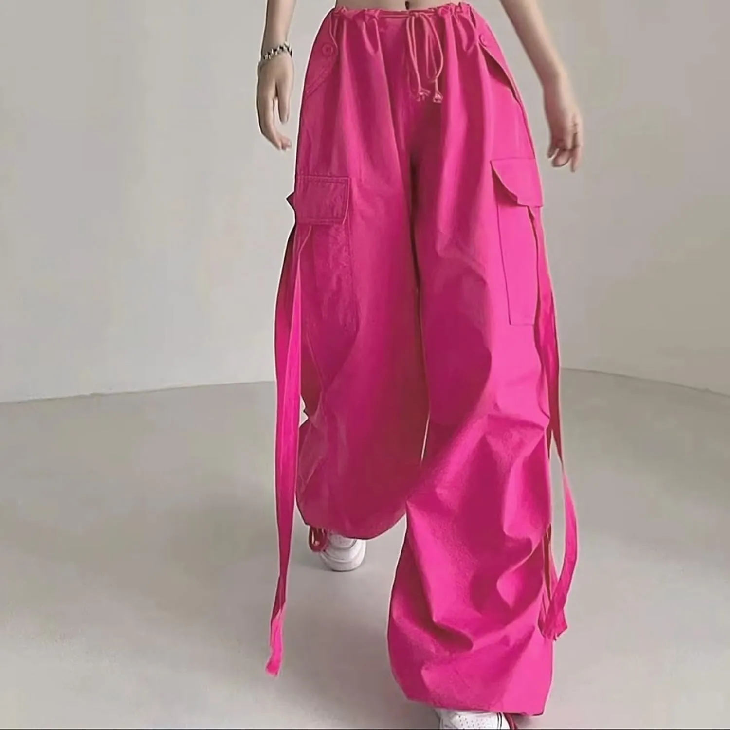 Cargo Pants Women Baggy Y2K High Waisted Casual Camo Parachute Track Trousers Elastic Adjustable Hiking Mutil Pockets Joggers