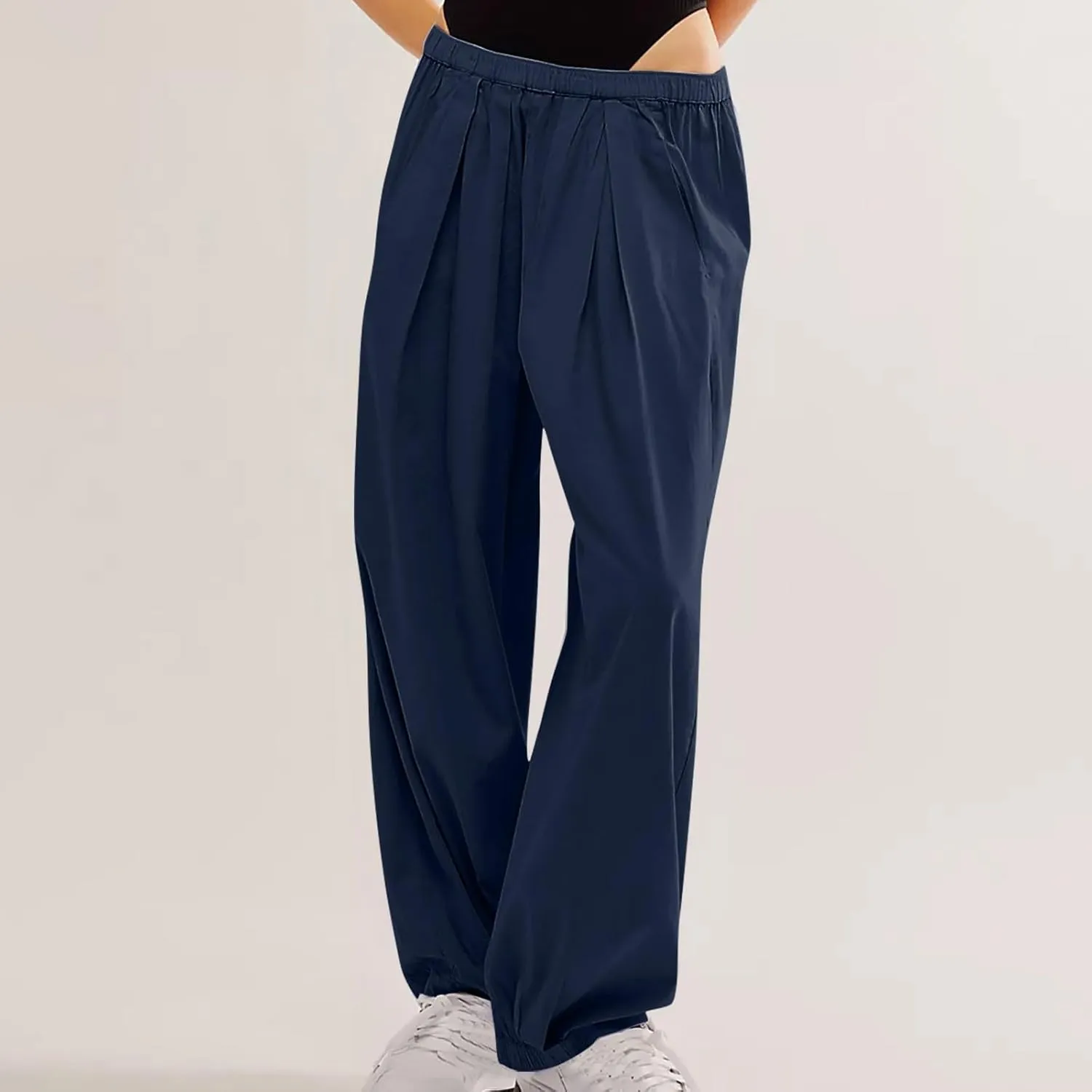 Casual Cotton Linen Pants Womens Classic Wide Leg Slacks Trendy Elastic Waist Pant Summer Loose Flowy Lounge Trousers