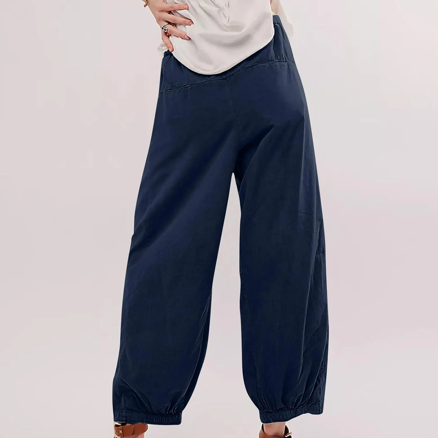 Casual Cotton Linen Pants Womens Classic Wide Leg Slacks Trendy Elastic Waist Pant Summer Loose Flowy Lounge Trousers