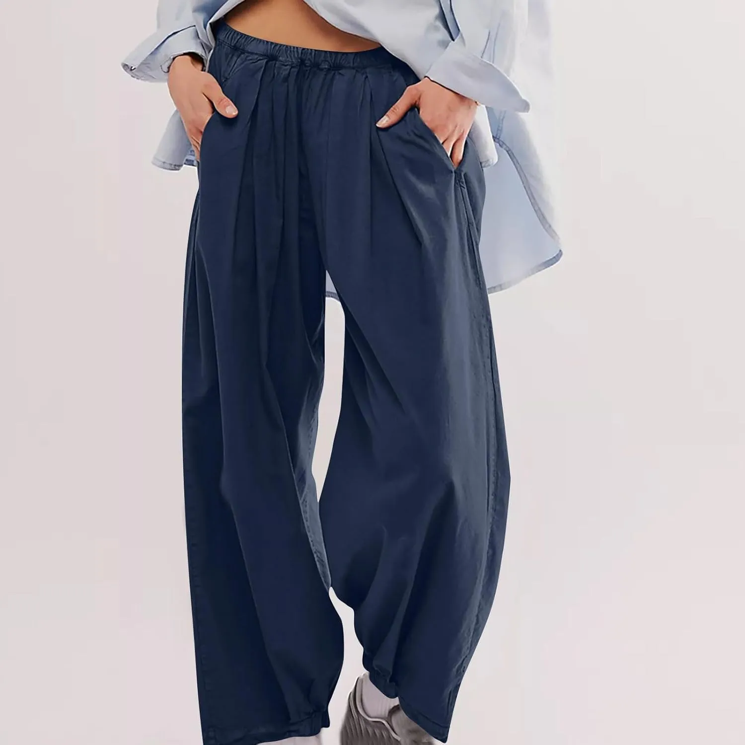 Casual Cotton Linen Pants Womens Classic Wide Leg Slacks Trendy Elastic Waist Pant Summer Loose Flowy Lounge Trousers