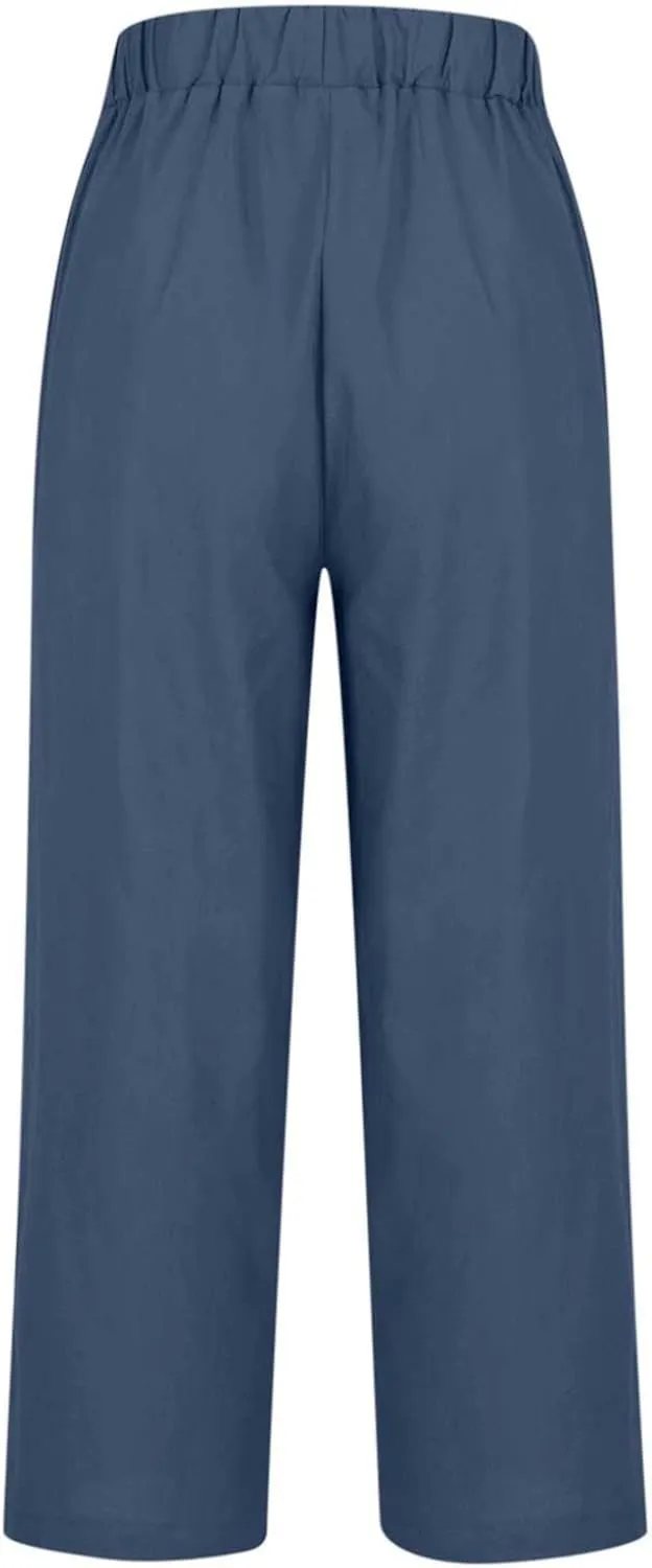 Casual Linen Pants Women Petite High Waist Business Slacks Stretch Flowy Pants 2025 Summer Vacation Linen Trousers