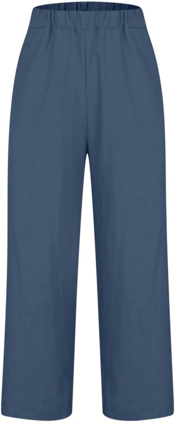 Casual Linen Pants Women Petite High Waist Business Slacks Stretch Flowy Pants 2025 Summer Vacation Linen Trousers