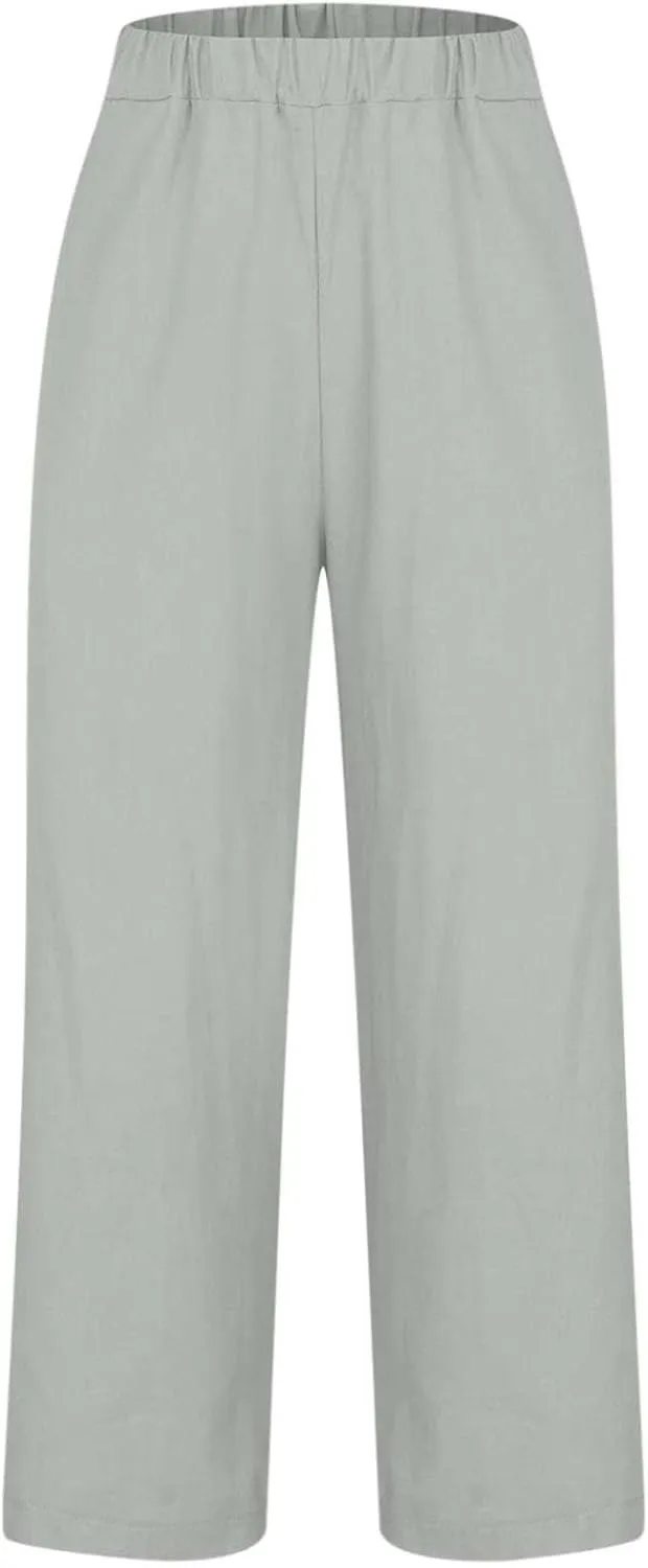 Casual Linen Pants Women Petite High Waist Business Slacks Stretch Flowy Pants 2025 Summer Vacation Linen Trousers