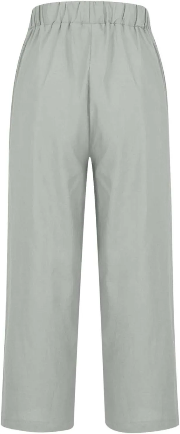Casual Linen Pants Women Petite High Waist Business Slacks Stretch Flowy Pants 2025 Summer Vacation Linen Trousers