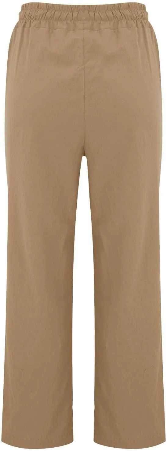 Casual Linen Pants Women Summer Trendy Drawstring Waist Plus Size Pants Lightweight Baggy Lounge Pants with Pockets