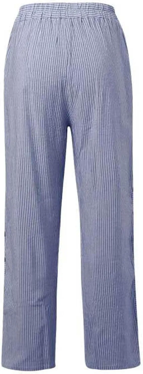 Casual Pants for Women Striped Side Button Elastic Waist Trendy Pants Straight Leg Lightweight Trousers with Pocket