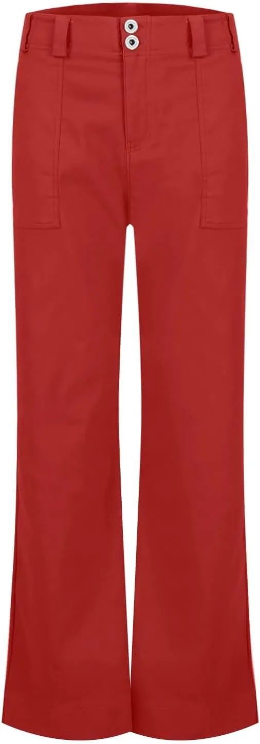 Causal Wide Leg Pants for Women Y2K Stretch Twill High Waisted Chino Pants Comfy Slim Fit Dress Pants with Pockets