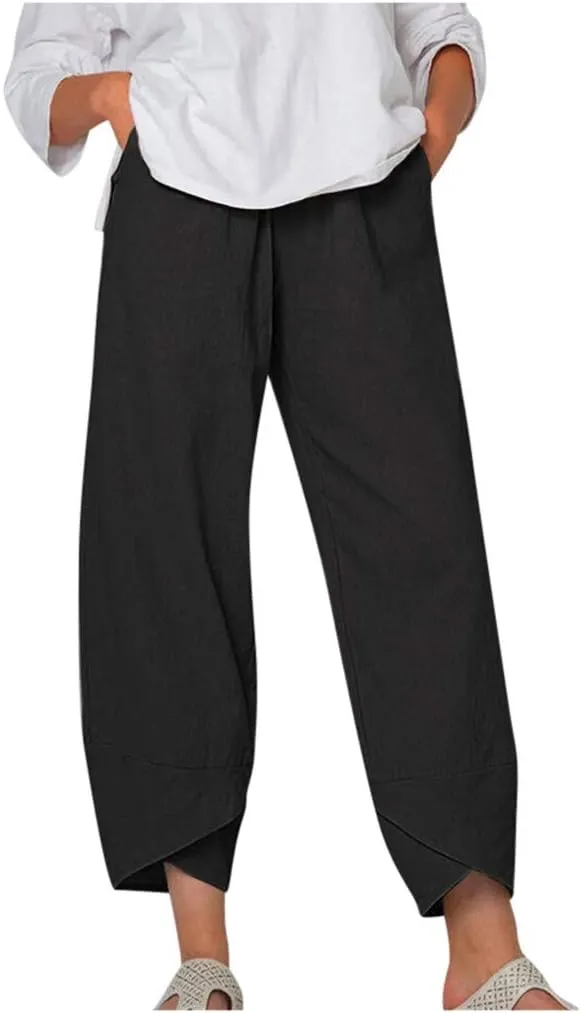 Ceboyel Women Bohemian Linen Harem Pants High Waist Flowy Vintage Trousers Boho Baggy Pants Summer Casual Outfits 2023