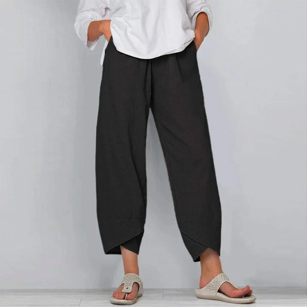 Ceboyel Women Bohemian Linen Harem Pants High Waist Flowy Vintage Trousers Boho Baggy Pants Summer Casual Outfits 2023