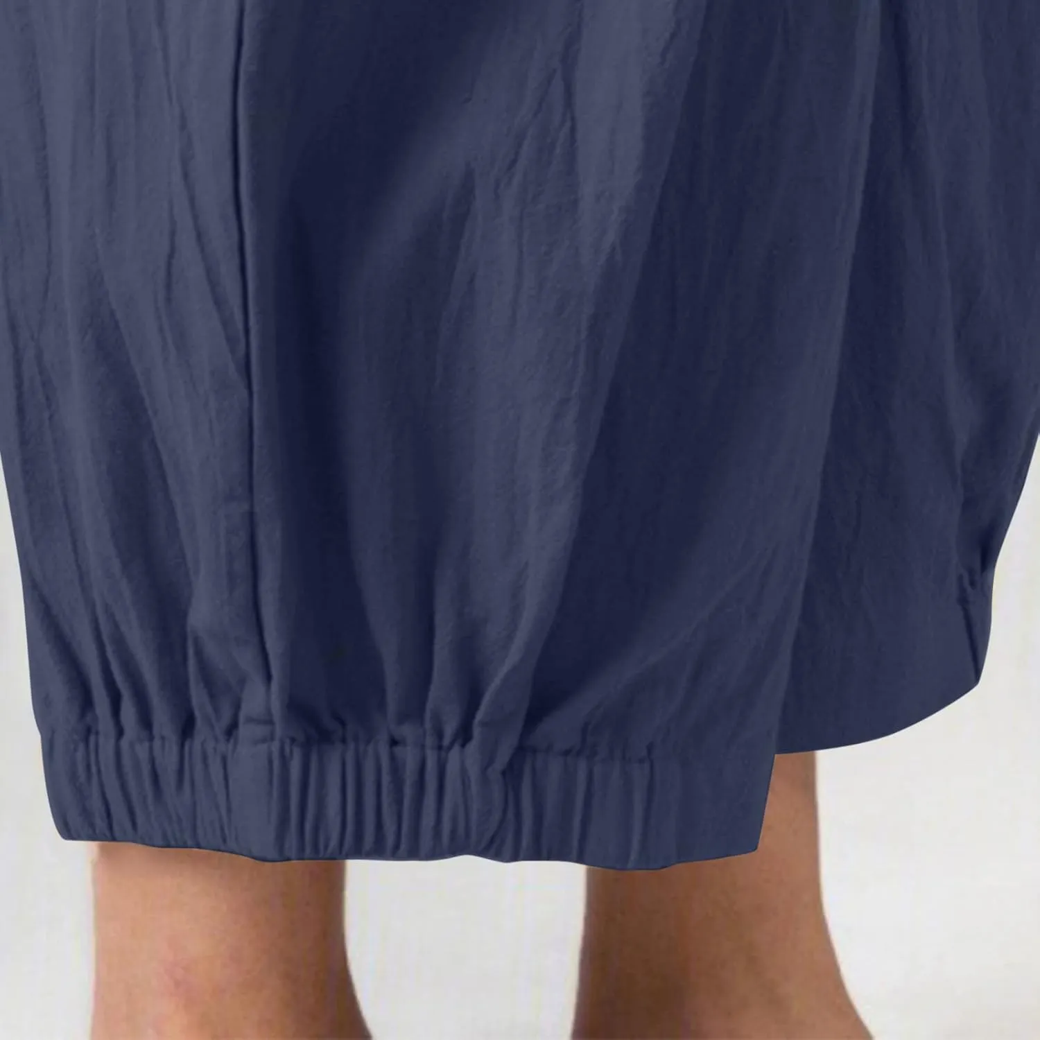 Ceboyel Women's Cotton Linen Pants Elastic Waist Pockets Casual Pants Wide Straight Leg Ankle Trousers Summer Baggy Outfits