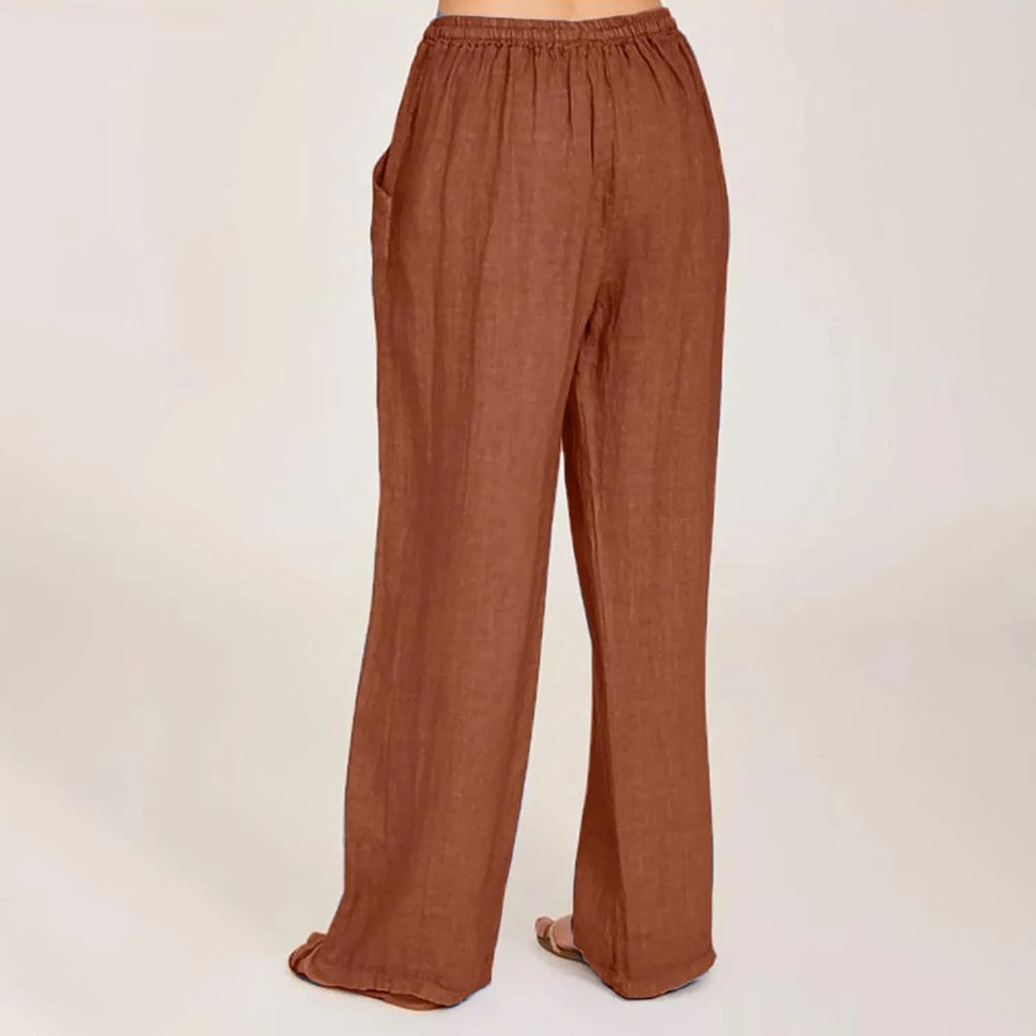 Ceboyel Womens Wide Leg Palazzo Pants Drawstring Cotton Linen Pants Elastic High Waist Lounge Trousers Boho Summer Outfits
