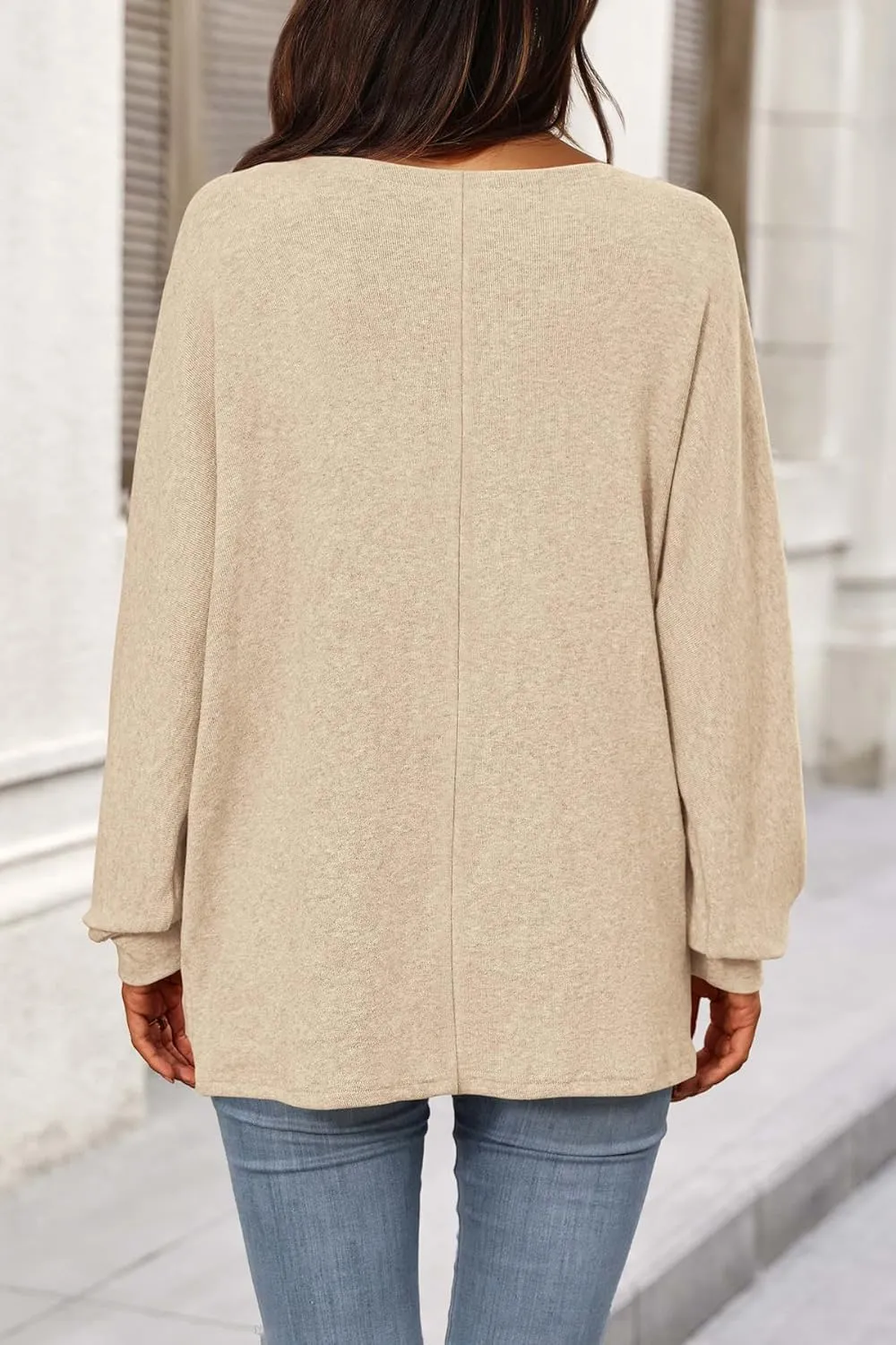 CFLONGE Fall Sweaters for Women 2025 Casual Pullover Off The Shoulder Sweater Batwing Long Sleeve Sweatshirt Knit Jumper Tops