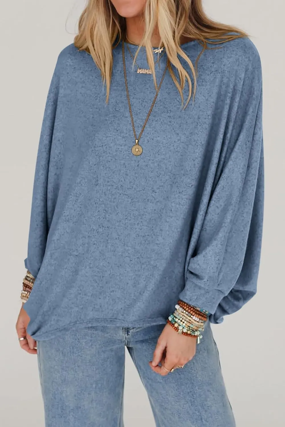 CFLONGE Fall Sweaters for Women 2025 Casual Pullover Off The Shoulder Sweater Batwing Long Sleeve Sweatshirt Knit Jumper Tops